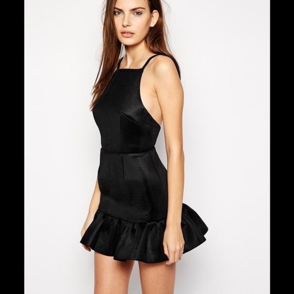 Finders Keepers open back peplum black mini dress